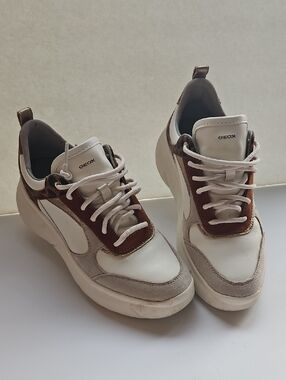 Geox Men's White, Brown and Gray Low-Top Sneakers